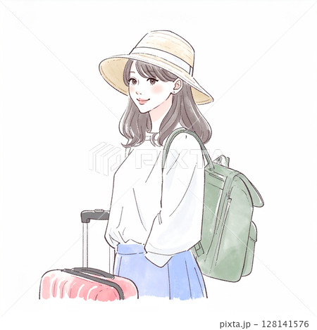 旅を楽しむ女性のイラスト素材 旅を楽しむ女性のイラスト素材 128141576