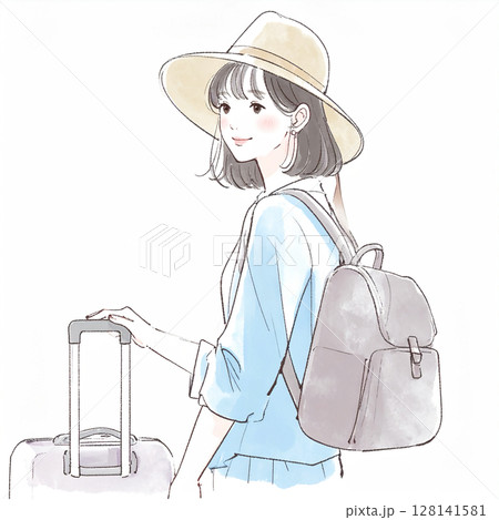 旅を楽しむ女性のイラスト素材 128141581
