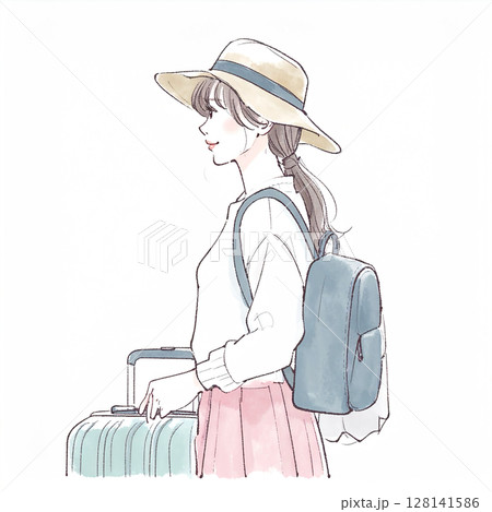 旅を楽しむ女性のイラスト素材 128141586