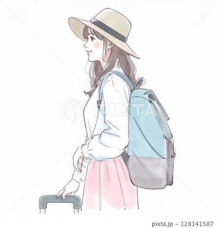 旅を楽しむ女性のイラスト素材 128141587