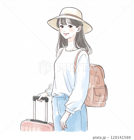 旅を楽しむ女性のイラスト素材 128141589
