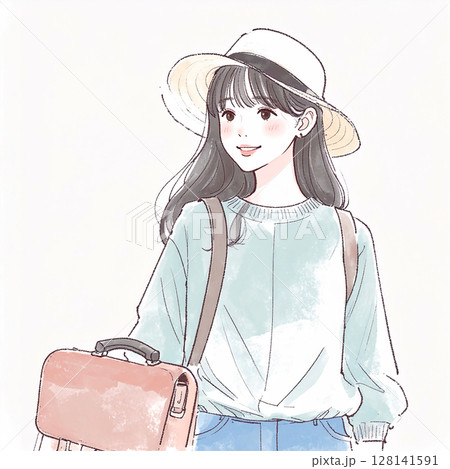 旅を楽しむ女性のイラスト素材 旅を楽しむ女性のイラスト素材 128141591