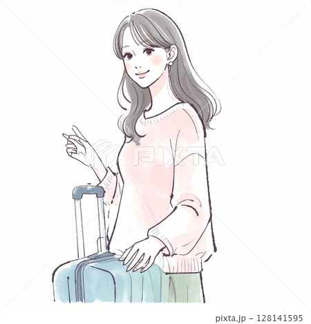 旅を楽しむ女性のイラスト素材 旅を楽しむ女性のイラスト素材 128141595
