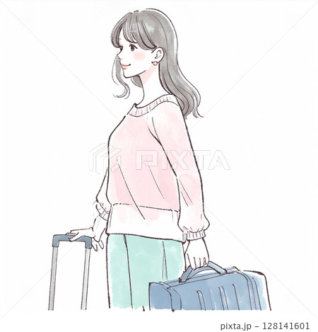 旅を楽しむ女性のイラスト素材 128141601