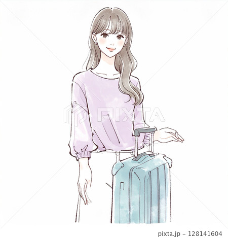 旅を楽しむ女性のイラスト素材 旅を楽しむ女性のイラスト素材 128141604