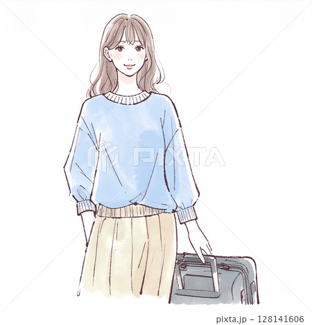 旅を楽しむ女性のイラスト素材 旅を楽しむ女性のイラスト素材 128141606