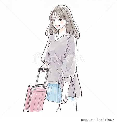 旅を楽しむ女性のイラスト素材 128141607