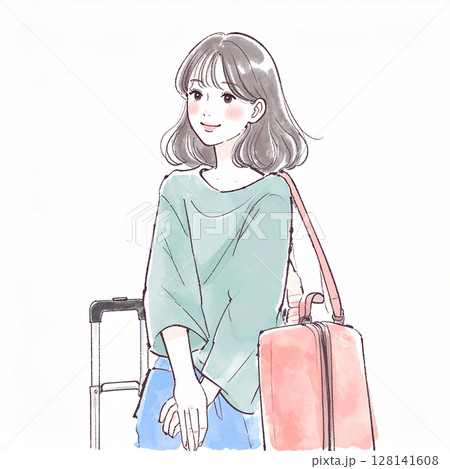 旅を楽しむ女性のイラスト素材 旅を楽しむ女性のイラスト素材 128141608