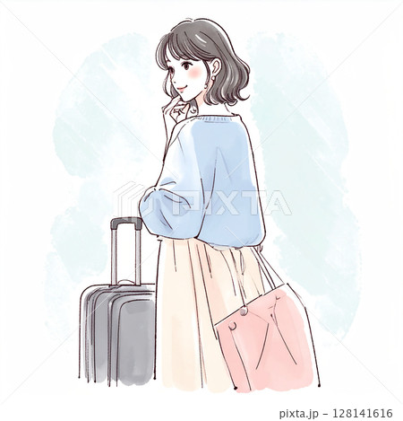 旅を楽しむ女性のイラスト素材 128141616