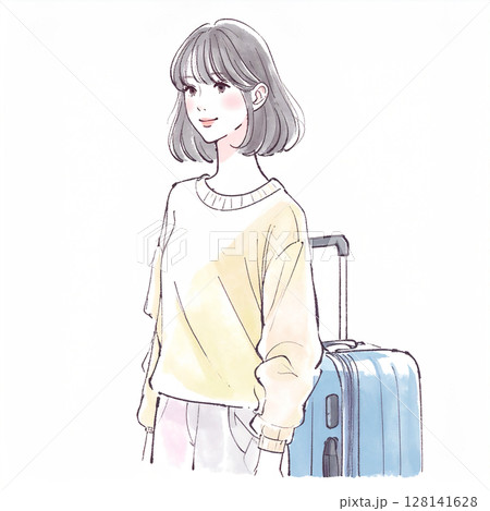 旅を楽しむ女性のイラスト素材 128141628