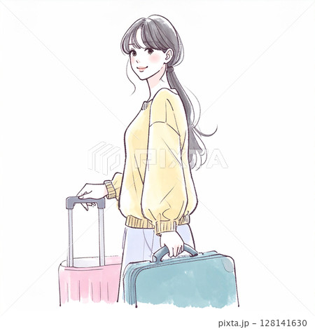 旅を楽しむ女性のイラスト素材 旅を楽しむ女性のイラスト素材 128141630