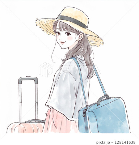 旅を楽しむ女性のイラスト素材 旅を楽しむ女性のイラスト素材 128141639
