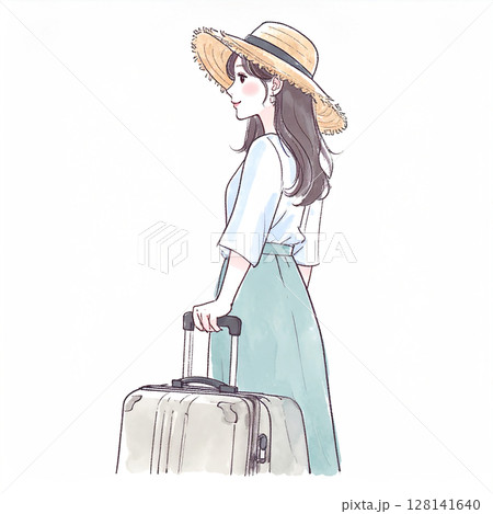 旅を楽しむ女性のイラスト素材 旅を楽しむ女性のイラスト素材 128141640