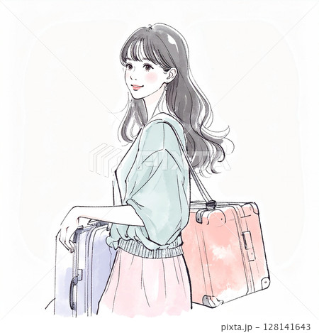 旅を楽しむ女性のイラスト素材 旅を楽しむ女性のイラスト素材 128141643
