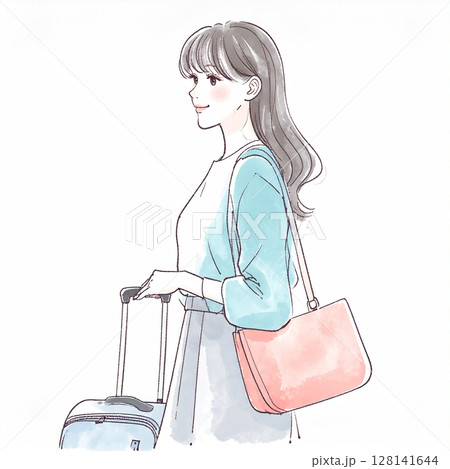旅を楽しむ女性のイラスト素材 旅を楽しむ女性のイラスト素材 128141644