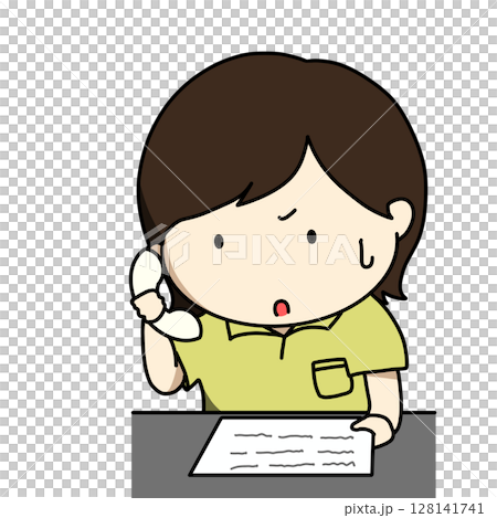焦りながら電話をしている女性のイラスト 128141741