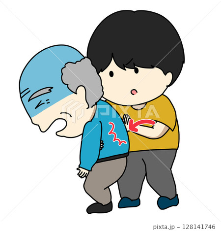 誤嚥して窒息した高齢者に背部叩打法をする介護士のイラスト 誤嚥して窒息した高齢者に背部叩打法をする介護士のイラスト 128141746