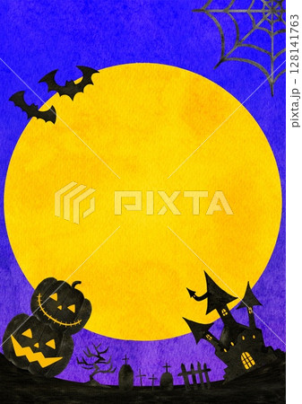 ハロウィン　かぼちゃ　夜景　フレーム　イラスト 128141763
