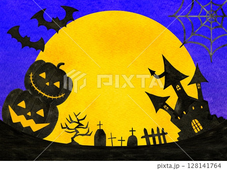 ハロウィン　かぼちゃ　フレーム　イラスト 128141764