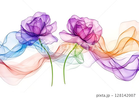 Delicate Flowers with Colorful Swirls in Soft Pastel Hues for Elegant Designs 128142007