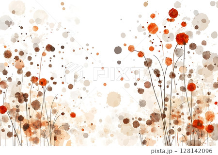 Abstract Floral Background with Vibrant Red and Brown Splashes on White Canvas 128142096