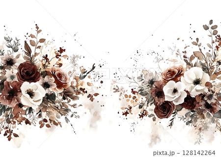 Elegant Floral Arrangement with Roses and Anemones in Soft Watercolor Style 128142264