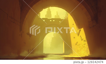 古代都市のトンネル、アニメ風 128142474