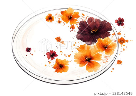 Elegant Floral Digital Art with Vibrant Orange and Dark Purple Flowers on a White Background Elegant Floral Digital Art with Vibrant Orange and Dark Purple Flowers on a White Background 128142549