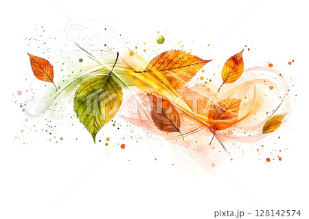 Colorful Autumn Leaves with Swirling Patterns and Soft Background Effects 128142574