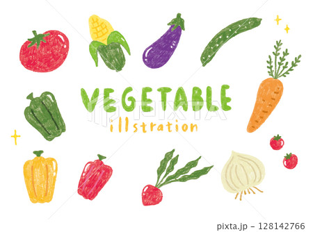 かわいい野菜の手描きイラストセット かわいい野菜の手描きイラストセット 128142766