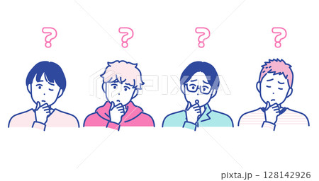 悩むポーズをとる男性のイラスト素材 128142926