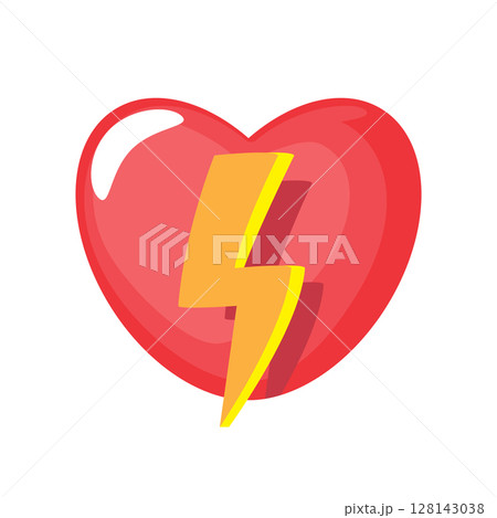 Heart and thunderbolt cartoon illustration . CPR and first aid emergency rescue concept . Isolated on white background . Vector . Heart and thunderbolt cartoon illustration . CPR and first aid emergency rescue concept . Isolated on white background . Vector . 128143038