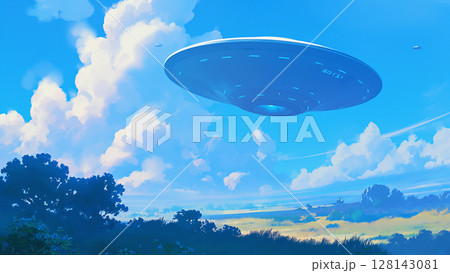 積乱雲とUFO、アニメ風 128143081