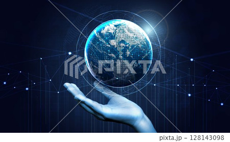 Global 5G network wireless systems and internet technology concept. smart city communication network. 5G wireless mobile internet wifi connection data. Elements of this image furnished by NASA. 128143098