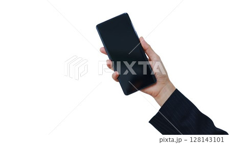 Businessman hand holding blank modern smartphone with large screen, isolated on white background, mockup template for app design, technology concept, clipping path included. Businessman hand holding blank modern smartphone with large screen, isolated on white background, mockup template for app design, technology concept, clipping path included. 128143101