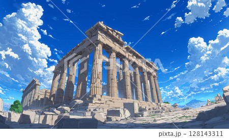 荘厳なるパルテノン神殿：紺碧の空の下、古代の栄光が輝く 128143311