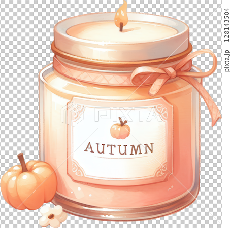 Coquette cozy autumn candle with pumpkins 128143504
