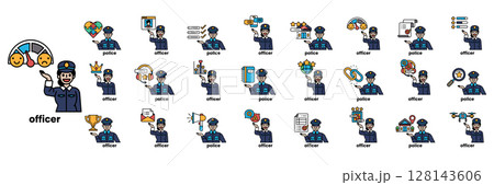 A collection of cartoon images of police officers 128143606