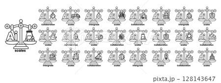 A series of scales with a variety of objects on them A series of scales with a variety of objects on them 128143647