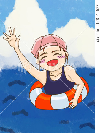 浮き輪で遊ぶ女の子 128143677