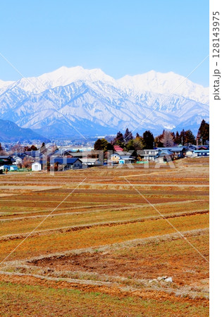 3月の信濃大町からの北アルプス　　　信州の山々　　　信州の風景 128143975