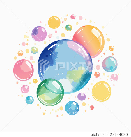 カラフルなシャボン玉 水彩画風 カラフルなシャボン玉 水彩画風 128144020