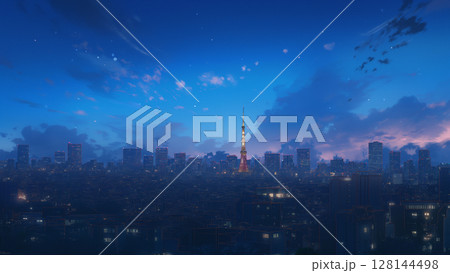 夕まづめの東京、アニメ風 128144498