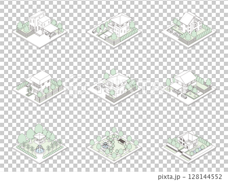 3D illustration of a building. Isometric drawing. Line drawing. 128144552