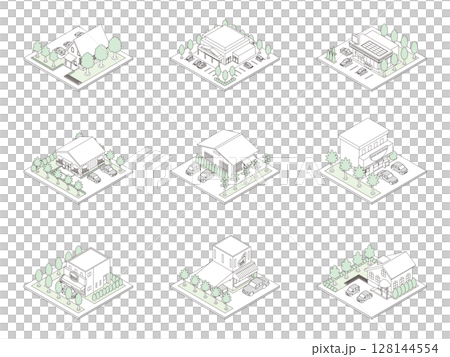 3D illustration of a building. Isometric drawing. Line drawing. 128144554
