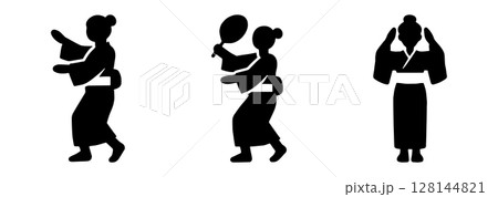 盆踊りを踊る女性のアイコン 、Woman Dancing Bon Odori Icon 128144821