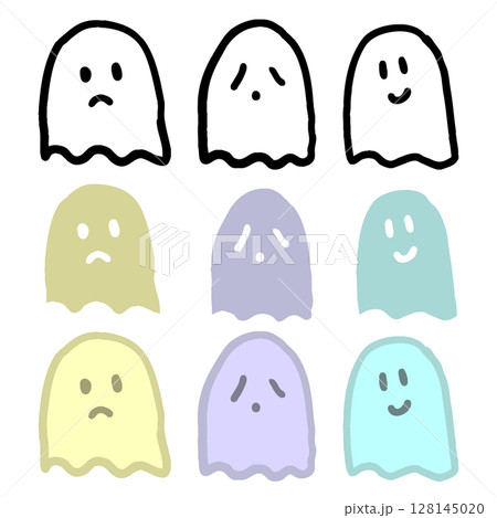 いろいろな表情のかわいいおばけのセット いろいろな表情のかわいいおばけのセット 128145020