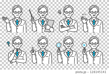 A set of senior male doctors with various expressions and poses [People vector illustration material] 128145141