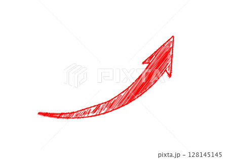 鉛筆手描き風 赤い上向きカーブ矢印アイコン 128145145