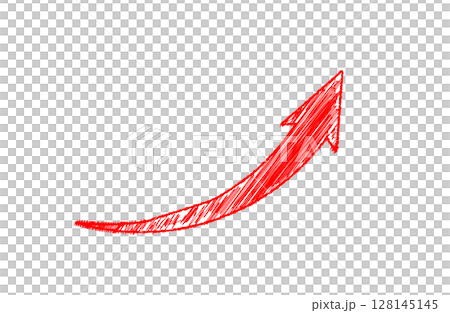 鉛筆手描き風 赤い上向きカーブ矢印アイコン 128145145